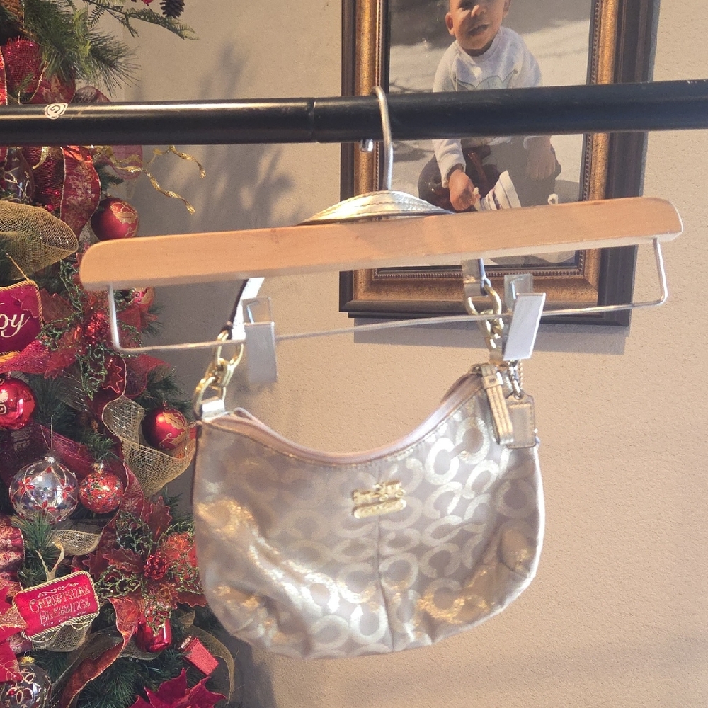 Coach Mia Lurex Opt Art "C"s Metallic Gold and Cream Classy Handbag